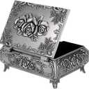 Hipiwe Vintage Metal Jewelry Box Small Trinket Jewelry Storage box For Rings Earrings Necklace Treasure Chest Organizer Antique jewelry Keepsake gift Box Case for Women (Large)