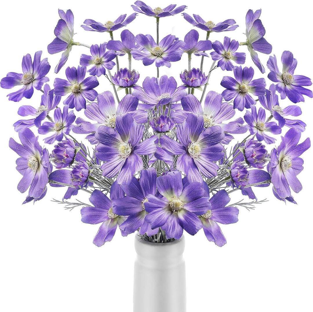 12 Pcs Purple Cosmos Artificial Flowers 23.6'' Fake Cosmos Wildflowers Silk Calliopsis Flower Arrangements Faux Bouquets Decorations for Spring Floral Wedding Table Home Garden Party Decor