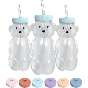 Honey Bear Straw Cup for Babies, 8-oz Honey Bear Cup with Lid, 2-Pack Therapy Learning Honeybear Straw, Baby Bottle Set, Blizzard AQUA