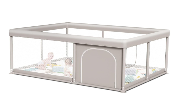 PlayPen for Babies and Toddlers, Sturdy Safety Play Yard for Indoor & Outdoor with Zipper Gates (65x55 Inch) Gray