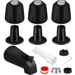 Coolfell Tub Shower Trim Kit, Matte Black Shower Knob 3 Piece and Bath Tub Spout, for Price/Pfister Verve and 3 Handle Tub Shower Faucet, Bathtub Spout for 1/2" Copper, 1/2" and 3/4" Male Thread