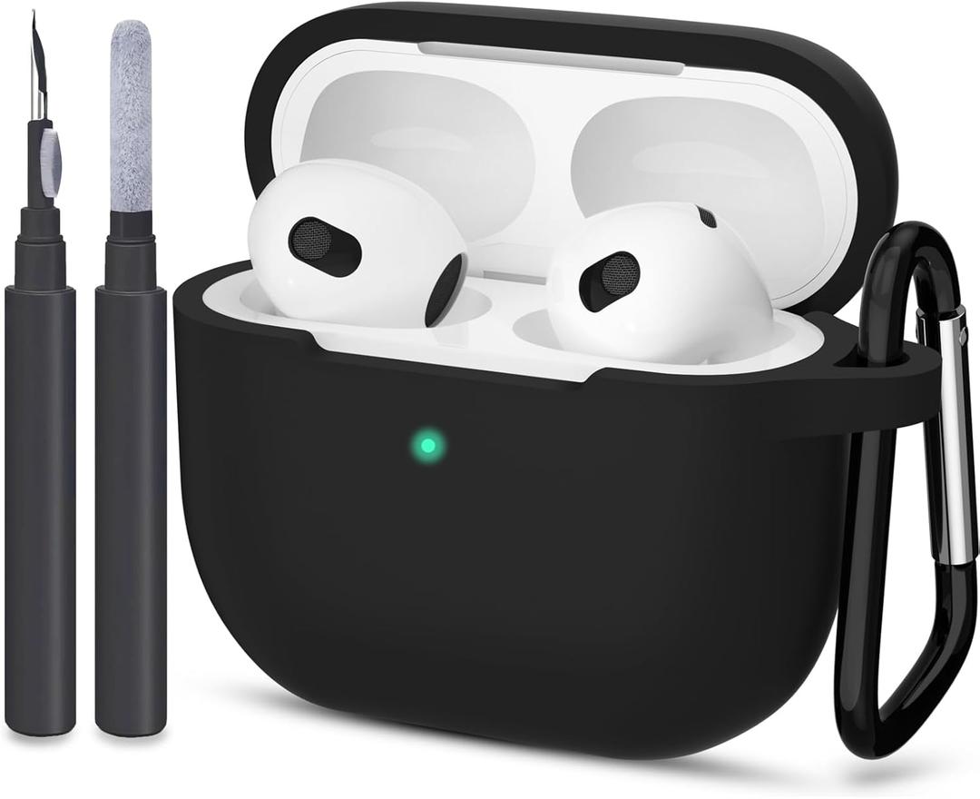 Compatible with AirPods 3 Case, Protective Silicone Cover for AirPods 3rd Generation Case 2021, Wireless Charging - Black