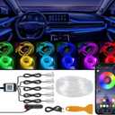 YUGUANG Interior Car Lights Strip APP Control, 5 in 1 Multicolor Music Sync RGB LED Car Ambient Lighting Kit with 236 inches Fiber Optic