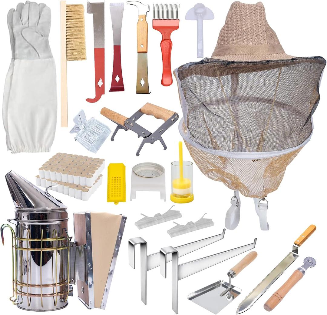 Beekeeping Supplies Bee Keeper Starting Kit 22 Pcs Beekeeping Tool Kit Bee Smoker Kit Including Beehive Tools, Uncapping Tool and Beekeeping Veil