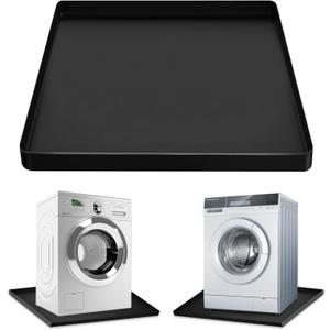 Washing Machine Washer Drain Pan Silicone Mat, Large Non-Slip Leak Washer Tray Soft Bottom Pad Portable Washing Machine Silicone Mat with Raised Edge Drip Mat for Floor Protector 27" x 27", Black