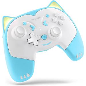 KINVOCA Wireless Controller for Nintendo Switch/Switch Lite, Cute Pro Controller with Turbo, Motion, Vibration, Wake-Up, Headphone Jack and Breathing Light - Blue