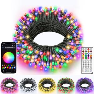 Ollny Smart Christmas Lights, 66FT 200 LEDs APP Control RGB Color Changing Christmas Tree Lights with Remote, Programmable DIY Musical Waterproof Green Wire Decor Light with Timer for Indoor Outdoor