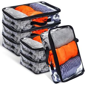 6 Pieces Large Clear Travel Packing Cube Clear Vinyl Zippered Storage Bags See Through Moving Bag PVC Multipurpose Pouch with Handle for Suitcase Shirts Dress Storage (Black, 15.8 x 10.2 x 3.9 Inch)