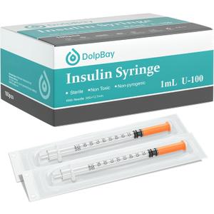 Insulin Syringe with Needle, 30G 1cc 1/2-Inch (12.7mm), Box of 100