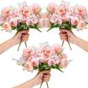 Artificial Flowers, 6 Packs Fake Peony Silk Hydrangea Bouquet Decor Plastic Carnations Daisy Realistic Flower Home Office Party Decor Arrangements Wedding Decoration Table Centerpieces Pink