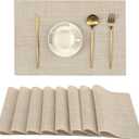 Leetaltree Beige Placemats Set of 8 - Heat Resistant Non-Slip Place mats for Dining Table, Washable Durable PVC Vinyl Woven Table Mats Beige