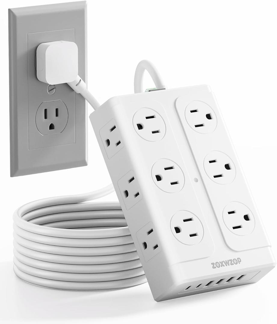 Surge Protector Power Strip - 12 Outlets(1850W/15A/14AWG) 6 USB Ports2 USB C, 6FT Flat Plug Extension Cord, Wall Mount Multi Plug Outlet Extender, ETL Listed for Home, Dorm Room