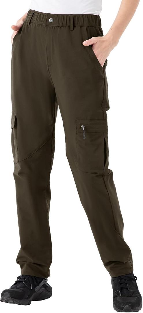 Rdruko Women's Hiking Cargo Pants Water-Resistant Quick Dry UPF 50+ Travel Camping Work Pants Zipper Pockets (Medium, 01 Brown)