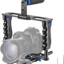 NEEWER Camera Video Cage Film Movie Making Kit, Aluminum Alloy with Top Handle, Dual Hand Grip, Two 15mm Rods, Compatible with Canon Sony Fujifilm Nikon DSLR Camera and Camcorder (Black + Blue)