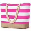 Becokan Beach Bags for Women Large Canvas Jute Beach Tote Waterproof Sandproof Swim Pool Bag Travel Vacation Essentials (Salmon)
