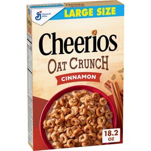 Cheerios Oat Crunch Cinnamon Breakfast Cereal, Made with Whole Grain, Large Size, 18.2 oz, Best By Dec. 22, 2025