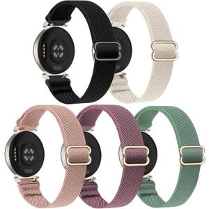 5 Pack Stretchy Watch Band Compatible with Garmin Lily 2 / Lily 2 Active, Soft Elastic Fabric Adjustable Replacement Sport Loop Straps for Garmin Lily 2 Women Men (Black/Starlight/Smoke Purple/Cactus/Milk Tea)