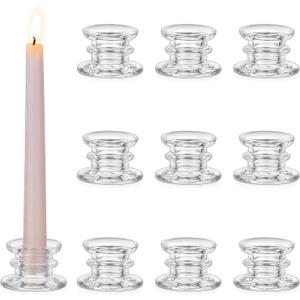 Glasseam Taper Candle Holders Bulk: 10pcs Glass Candle Sticks Holder Decor Clear Short Small Candlestick Holders Modern for Table Centerpiece Wedding Christmas Dinner Party