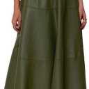 CHARTOU Women PU Faux Leather Sleeveless Elegant Flowy Long Dress Party Night Out Dress with Belt (Large, Green)