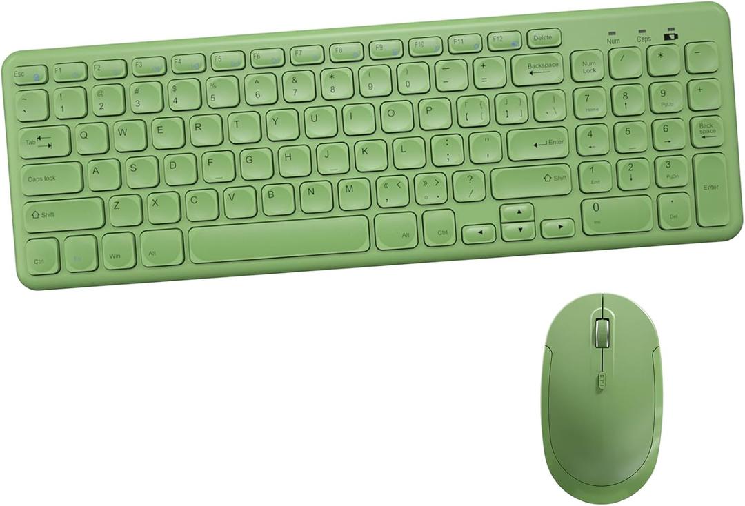 Wireless Keyboard and Mouse Combo, Sweet Mixed Color Cute Keyboard, 2.4G USB Ergonomic Keyboard and Mouse Combo for Computer, Laptop, PC Desktops, mac (Green New) (Green Square Keycaps)