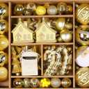 SHareconn 80ct Christmas Balls Ornaments Set, Shatterproof Plastic Colorful Xmas Decorative, Baubles for Tree Decorations with Hanging Strings,Deep Shallow Gold