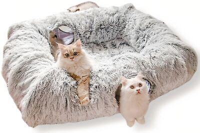 XxingSheep 4 Cave Shuttled XL Cat Tunnel Bed for Indoor Cats Peekaboo Toy Donut With Warm Mat