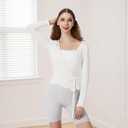 Women Ballet Wrap Top Long Sleeve Self Tie Dance Shirt Pilates Yoga Tops Y2k Workout Active Blouses (White, S)