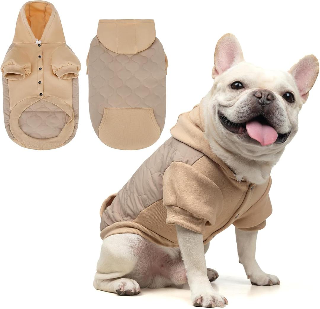 KOOLTAIL Warm Dog Winter Coat for Small Dogs, Waterproof Puppy Jacket with Leash Hole, Cold Weather Pet Vest for Winter, Soft Pet Hoodie Sweater Sweatshirt Clothes for Puppy Cats Girls Boys Beige M