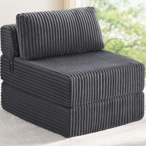 Convertible 4-in-1 Folding Sofa Bed Boneless Sleeper Chair Couch Foldable Chaise Lounger & Mattress Pocket Coils+Foam Medium Support, Portable No Assembly for Living Room/Bedroom, Single XL