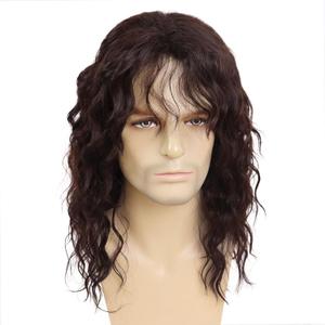GNIMEGIL Long Brown Wigs for Men Synthetic Layered Wavy Cosplay Party Wig 70s 80s Punk Rocker Party California Wig with Bangs
