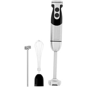 MegaWise Stainless Steel Titanium Reinforced 3-in-1 Immersion Hand Blender, Powerful with 80% Sharper Blades, 12-Speed Corded Blender, Including Whisk and Milk Frother (3-in 1 Black)