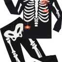 Demifill Boys And Girls Halloween Pajamas Sets Christmas Pjs Holiday Sleepwear Children Clothes (4T, Black/Glow Skeleton-11)