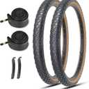 MOHEGIA Beach Cruiser Bike Tires Replacement Kit with 2 Pack 26 x 2.125 Inch Folding Bicycle Tires, Tubes and Tire Levers/ Brown Side Wall