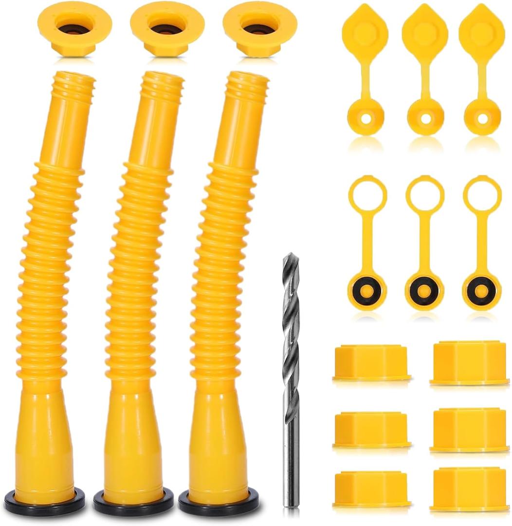 3 Pack Gas Can Spout Replacement, Upgraded Gas Can Nozzles with 8.1 Inch Flexible Long Spouts, Leak-Proof Design, Fits Most 1/2/5/10 Gallon Fuel Cans for Lawn Mowers & Generators