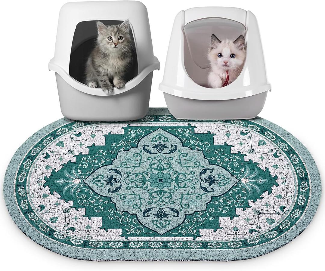 Bienbee Cat Litter Mat, 33" x 22" Large Size Litter Box Mat Rug with Non-Slip Bottom,Urine and Water Proof, Easy to Clean Cat Supplies Essentials for Indoor Kitty Kitten Floor,Green L