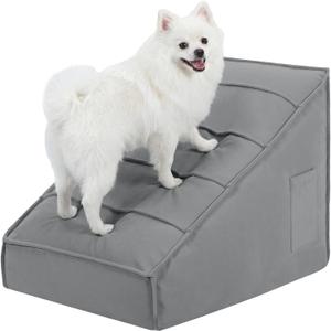 Dog Stairs for Small Dogs, Dog Ramp for Bed 15.3''H, Pet Stairs for High Bed Balanced, Non-Slip Pet Steps for Couch Indoor, Washable Cover and High-Density Shredded Foam, Dark Grey