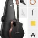 Donner 38" Carbon X Wood Acoustic Guitar Beginner & Intermediate Learner Kits - Carbon Fiber Top, Wooden Body, Durable Solid Guitar with Case, Strap, Steel-String, RISING-G1 (Satin, Brown)