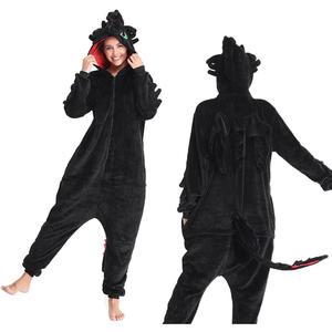 Kuberas Toothless Onesie Adults Costume Pajamas Animal Flannel Zipper Hooded One-Piece Halloween Cosplay Costume Sleepwear (Small, Black)