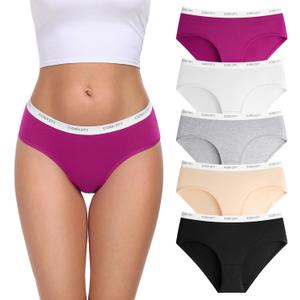 coskefy Women's Underwear Cotton Breathable Hipster Panties Soft Low Rise Bikini Ladies Workout Briefs 5 Pack (L)
