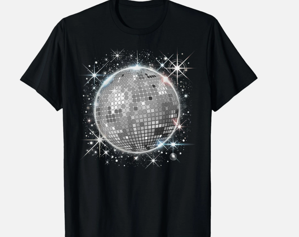 Black and White Disco Ball Club Retro T-Shirt • 100% Cotton Unisex Shirt. XL 
