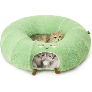EHEYCIGA Cat Tunnel Bed for Indoor Cats, Cute Cat Donut Toy Tunnel for Small Large Cats with Washable Circle Cushion, Peekaboo Pet Cave Play Tunnel for Kitten, Puppy, Rabbit