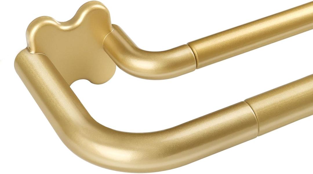 Gold Blackout Double Curtain Rods Set, USFOOK Wrap Around Curtain Rods for Windows 66 to 120 Inch, 6/8 Inch Room Darkening Curtain Rod 32 to 115 Inch, Decorative Drapery Rods for Home