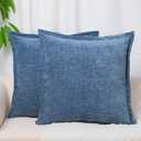 Pack of 2, Blue Chenille Throw Pillow Covers 24x24 Inch Decorative Pillowcase Boho Farmhouse Cushion Covers Soft Couch Cushion Case for Couch Sofa Bedroom Living Room