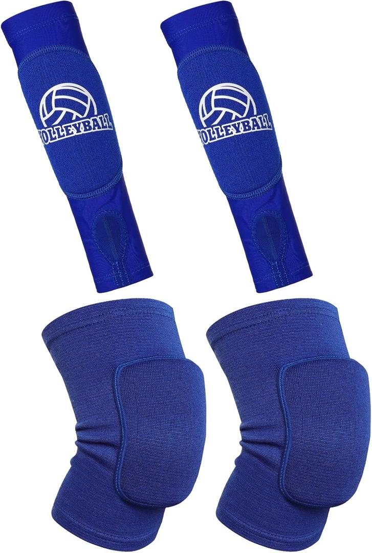 obmwang 2 Pieces Volleyball Accessories Including Volleyball Knee Pads and Volleyball Arm Sleeves with Protection Pads and Thumb Hole for Women Girls Teens Volleyball Training (,Large, Blue)