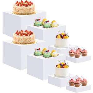 EI 8Pcs Acrylic Buffet Risers,High-end Classic Food Display Riser for Party,Catering,Jewelry Collectibles.White Heavy duty Dessert Table Display Set,Acrylic Cube Boxes Display Nesting Risers