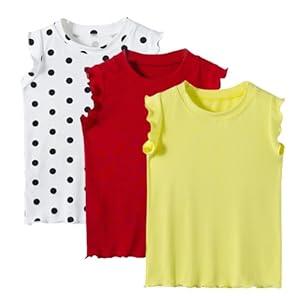 StyleSavvy 3-Pack Girls Dance & Gymnastics Tank Tops with Buckle Trim Everyday Casual & Versatile Wear Yellow Red White for 9-10Y
