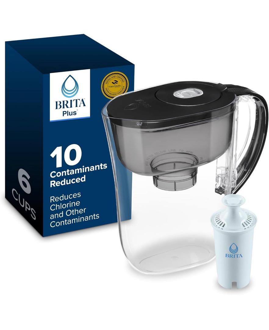 Brita Small 6 Cup Water Filter Pitcher, 1 BritaPlus Filter, Metro, Black