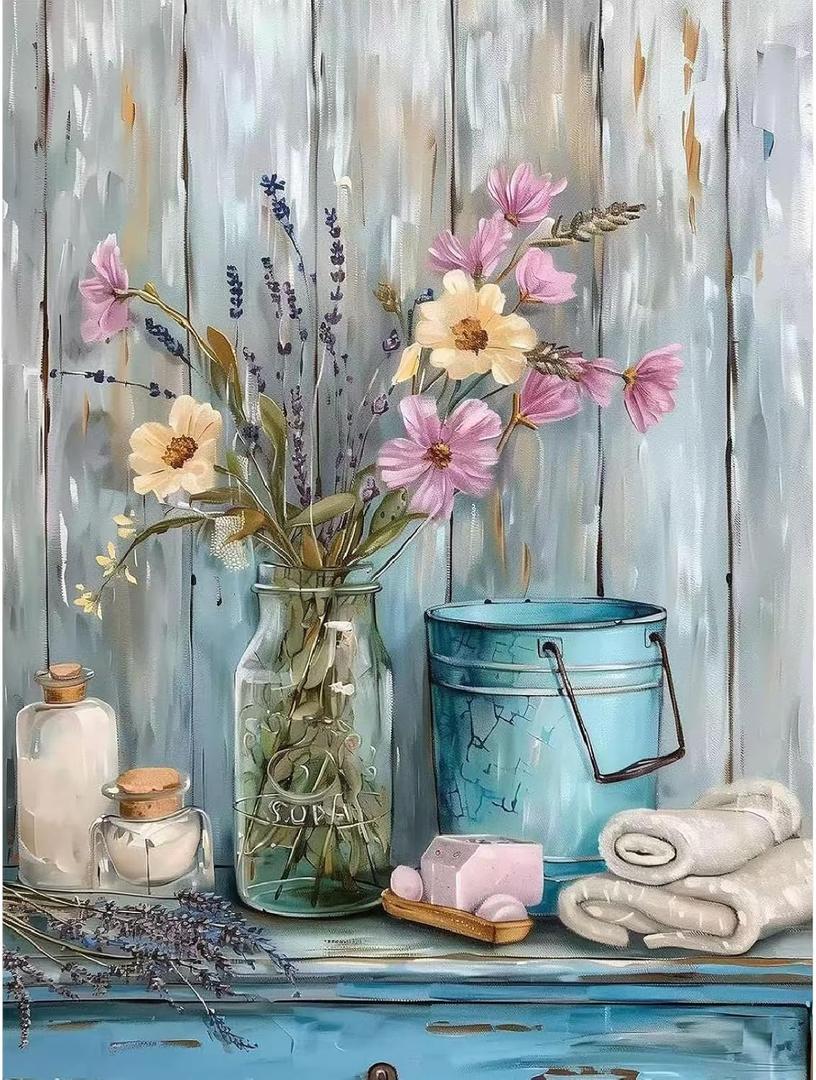 cupmod Rustic Flowers Paint by Numbers Kits for Adults - Flowers Paint by Number for Adults,Flower Paint by Number Canvas,DIY Oil Painting by Number Kits for Gifts Home Decor 16x20in