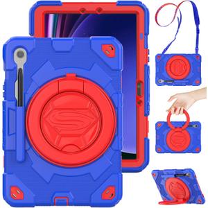 Timecity Case for Samsung Galaxy Tab S10 FE/ S9 FE/ S9 with Screen Protector, S Pen Holder, [360 Rotating Hand Grip] &Stand, Heavy Duty Case for Galaxy Tab S10 FE/ S9 FE 10.9''/ S9 11'', Red+Blue