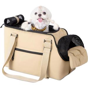BurgeonNest Dog Purse Carrier for Small Dogs and Cats, Soft Sided Cozy Plush Pet Bag Carrier, Car Travel Cat Carrier, Lightweight Puppy Handbag Tote, Waterproof, Khaki